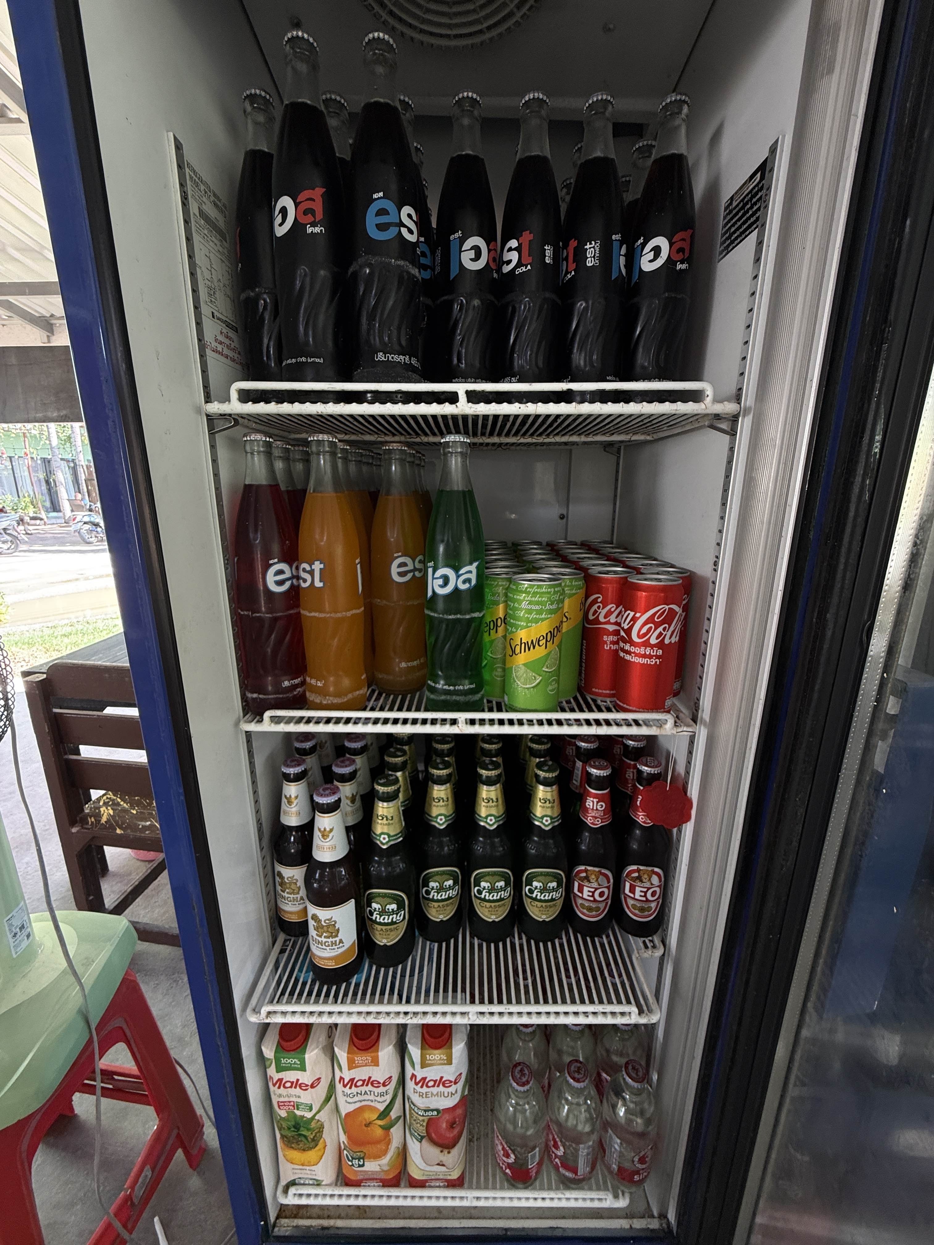 Nova Bar drink selection with Thai beers, juices, and soft drinks